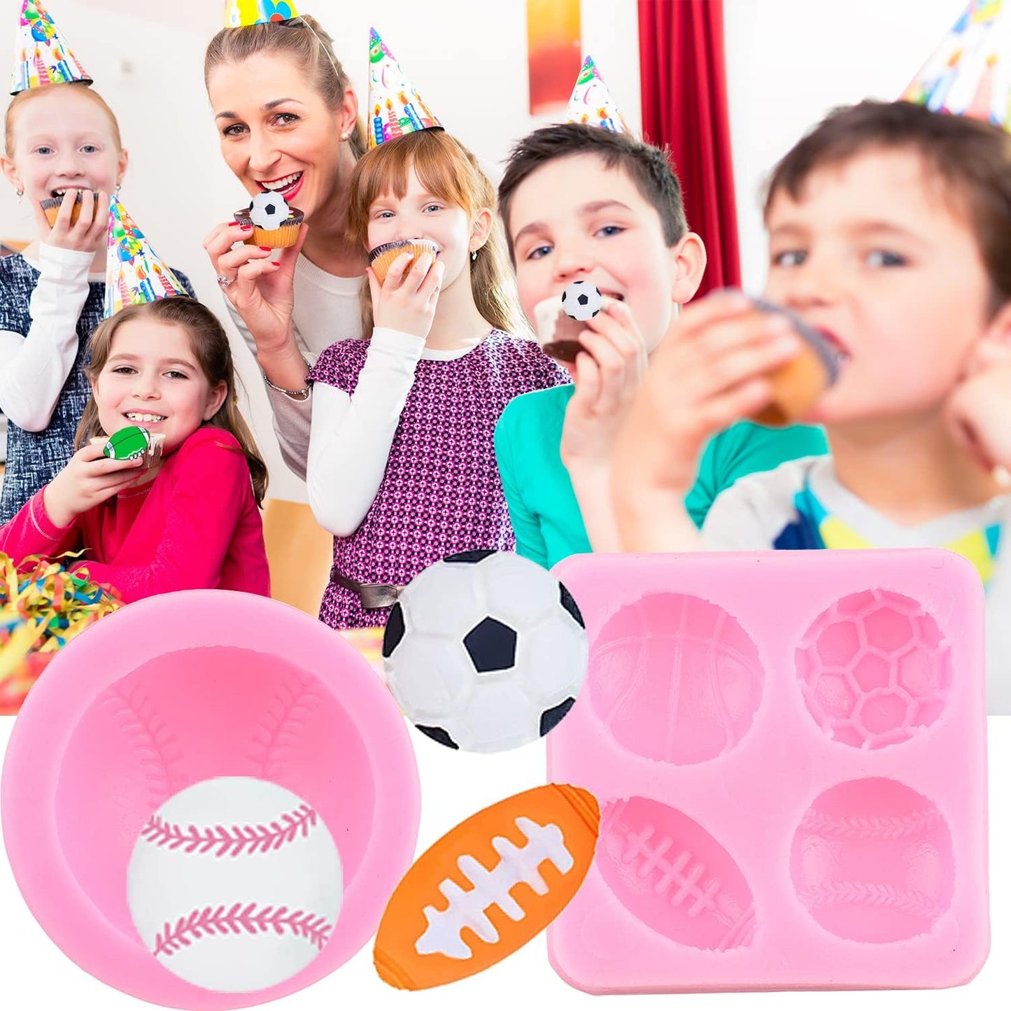 ZiXiang Baseball Silicone Molds Baseball Bat Glove Hat Fondant Mold Basketball Football Rugby Chocolate Molds For Cake Decorating Jelly Shots Candy Gum Paste Set of 4