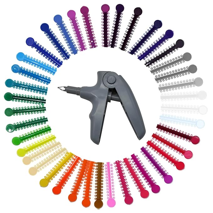 Orthodontic Ligature Ties Kit - 1040 Multi-Color Rubber Bands with Orthodontic Ligature Gun for Braces - Complete Tool Set...
