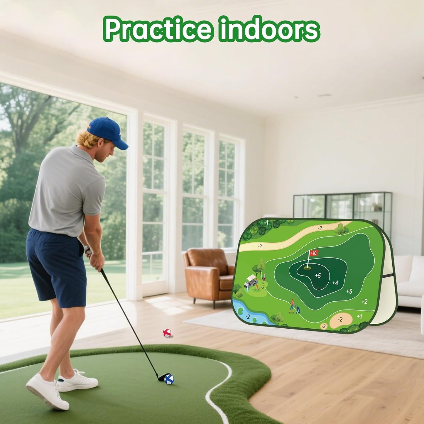 Golf Chipping Game Set - Double-Sided Sticky Golf Game with Club,Turf Mat, 20 Sticky Balls & 3 Tees, Portable Yard Golf Game for Indoor Outdoor Golf Practice Mat, for Men & Golf Lovers