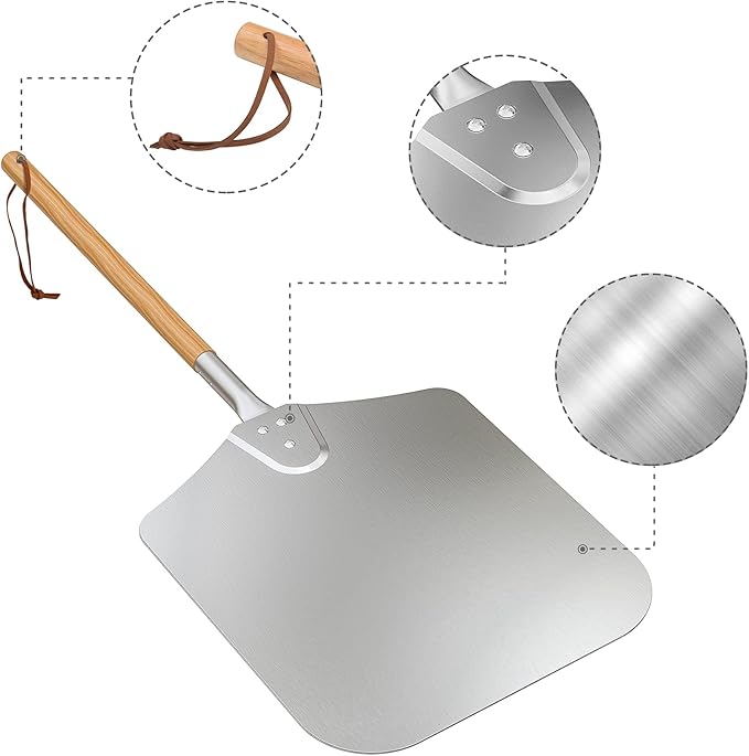 onlyfire Long Metal Pizza Peel with Wooden Handle for Indoor & Outdoor Grill Oven, 12 x 14 inch Pizza Baking Spatula Paddle for Baking Bread Pies, 36 Inch Long