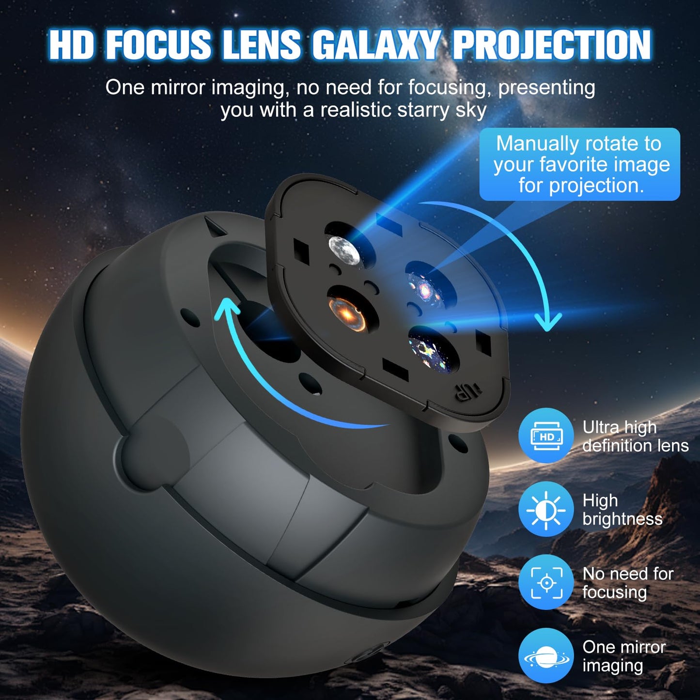 FSSQBFLC  tarium Projector - Galaxy Projector Star Night Light, LED, Black, Model HT-B01, 12 Image Discs for Kids & mature-themeds Room Decor