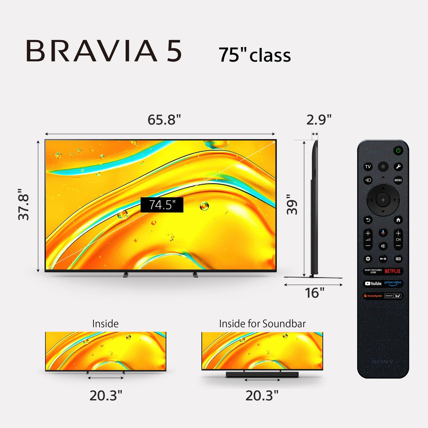 Sony BRAVIA 5 65 Inch TV, Mini LED, 4K Smart Google TV, XR Processor with AI Technology,120hz Television with Dolby Vision/Atmos, Exclusive Features for PlayStation®5, K-65XR50, 2025 Model