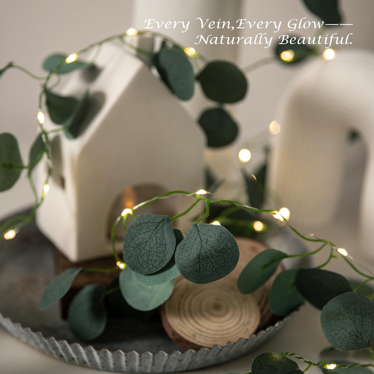 33 Ft Vine With Eucalyptus Leaf Lights Battery Operated  8 Flashing Model Waterproof 100 Leds Artifical Ivy Leaves Vine String Light For Garland Bedroom Wedding Party Holiday Patio Decor