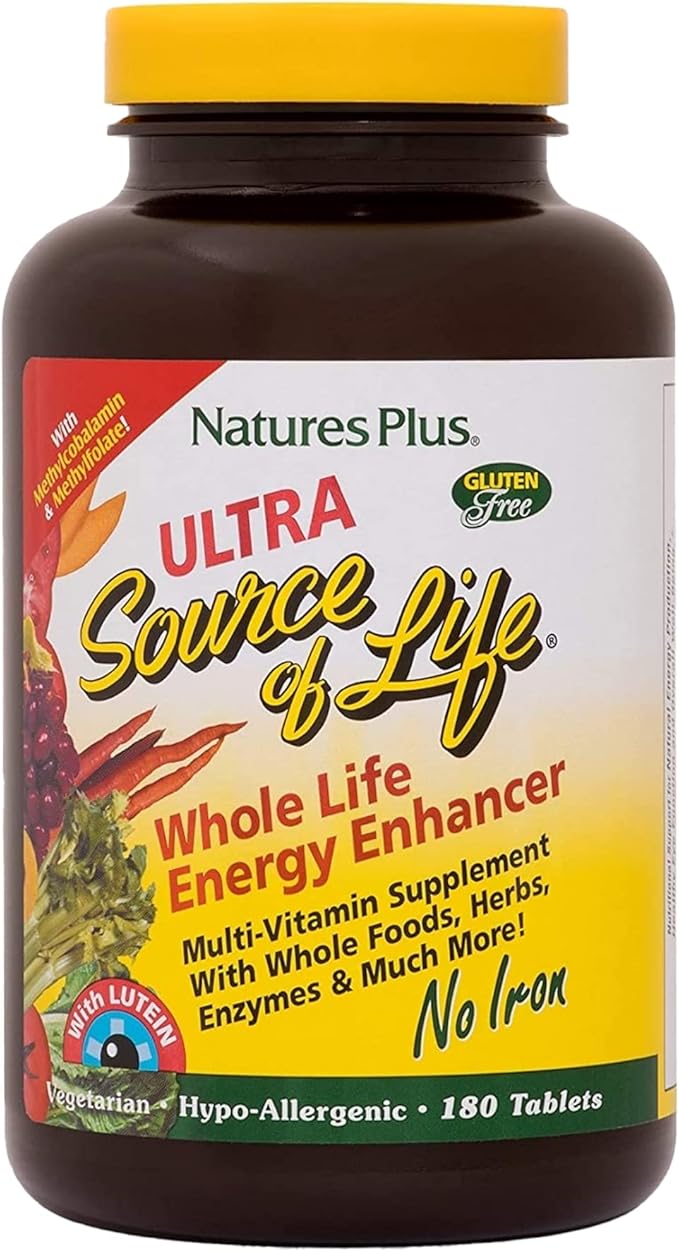 Natures Plus Ultra Source of Life No-Iron Multivitamin - 180 Tablets - Supports Immune Health, Energy & Overall Well-Being - with Lutein & Vitamin D3 - Vegetarian & Gluten Free - 60 Servings