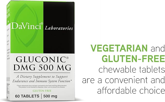 DAVINCI Labs Gluconic DMG 500 mg - Dietary Supplement to Support Endurance and Immune System Function - with 500 mg N,N-Dimethylglycine per Tablet - Vegetarian - Gluten-Free - 60 Chewable Tablets