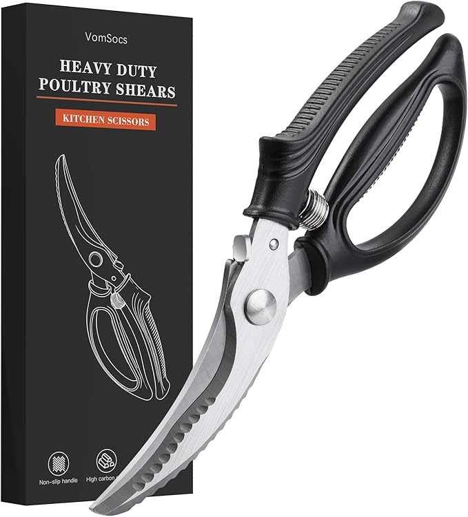 Poultry Shears, Kitchen Shears with Spring Loaded, Heavy Duty Poultry Scissors for Meat, Chicken,Turkey, Anti-Slip Handle,Safety Lock,Dishwasher Safe