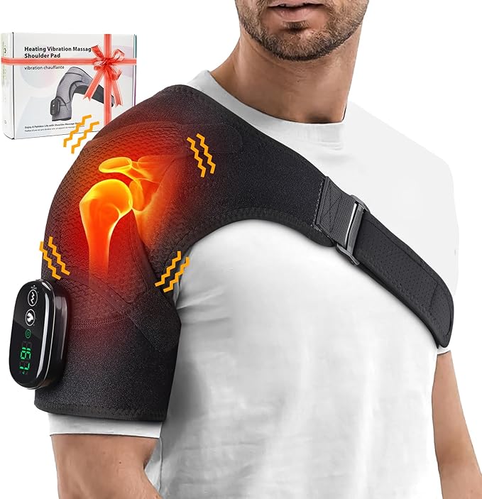 Cordless Portable Shoulder Heating Pad & Massager, Heating Vibration Shoulder Wrap, Shoulder Brace for Pain Relief, Rotato...