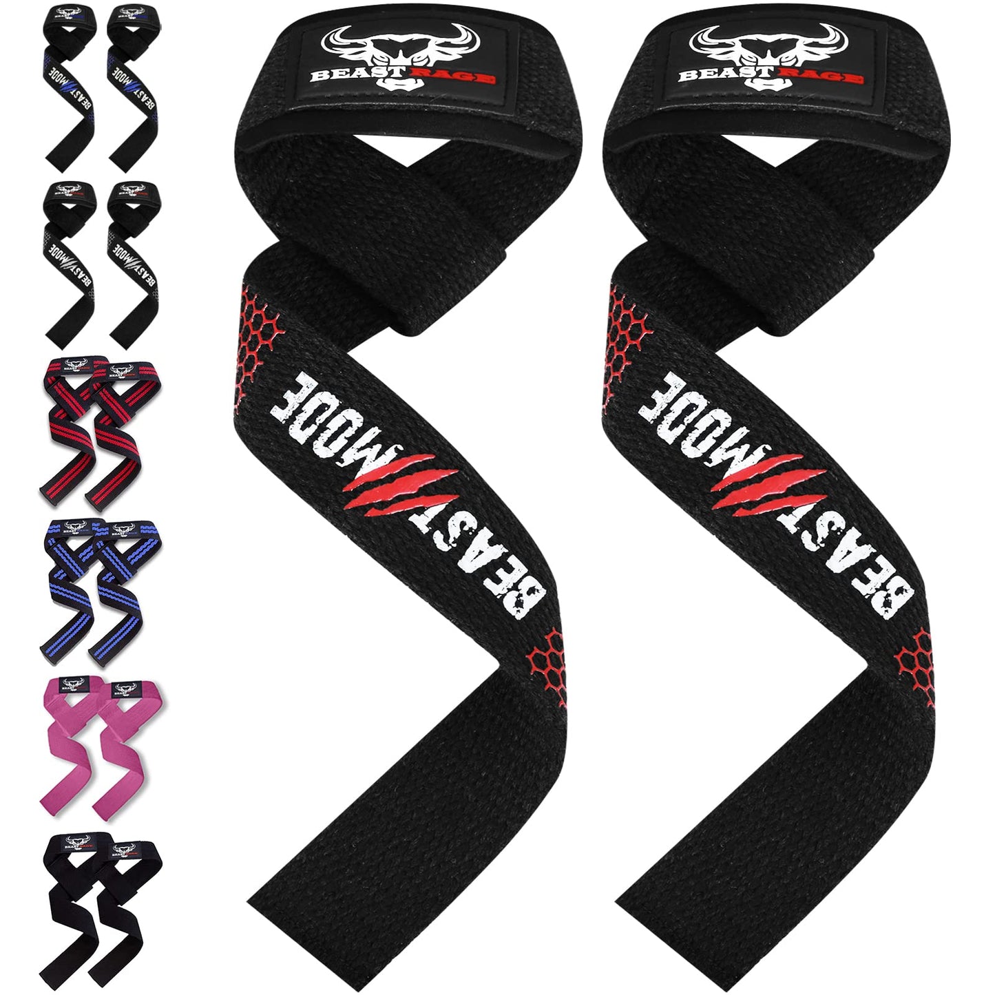 BEAST RAGE Lifting Wrist Straps for Weightlifting, Straps Gym Grip Power Workouts Lifting Straps Padded Cotton Men Women Wrap Lift, Deadlift Bodybuilding Weight Lifting Exercise Straps (Silicone)