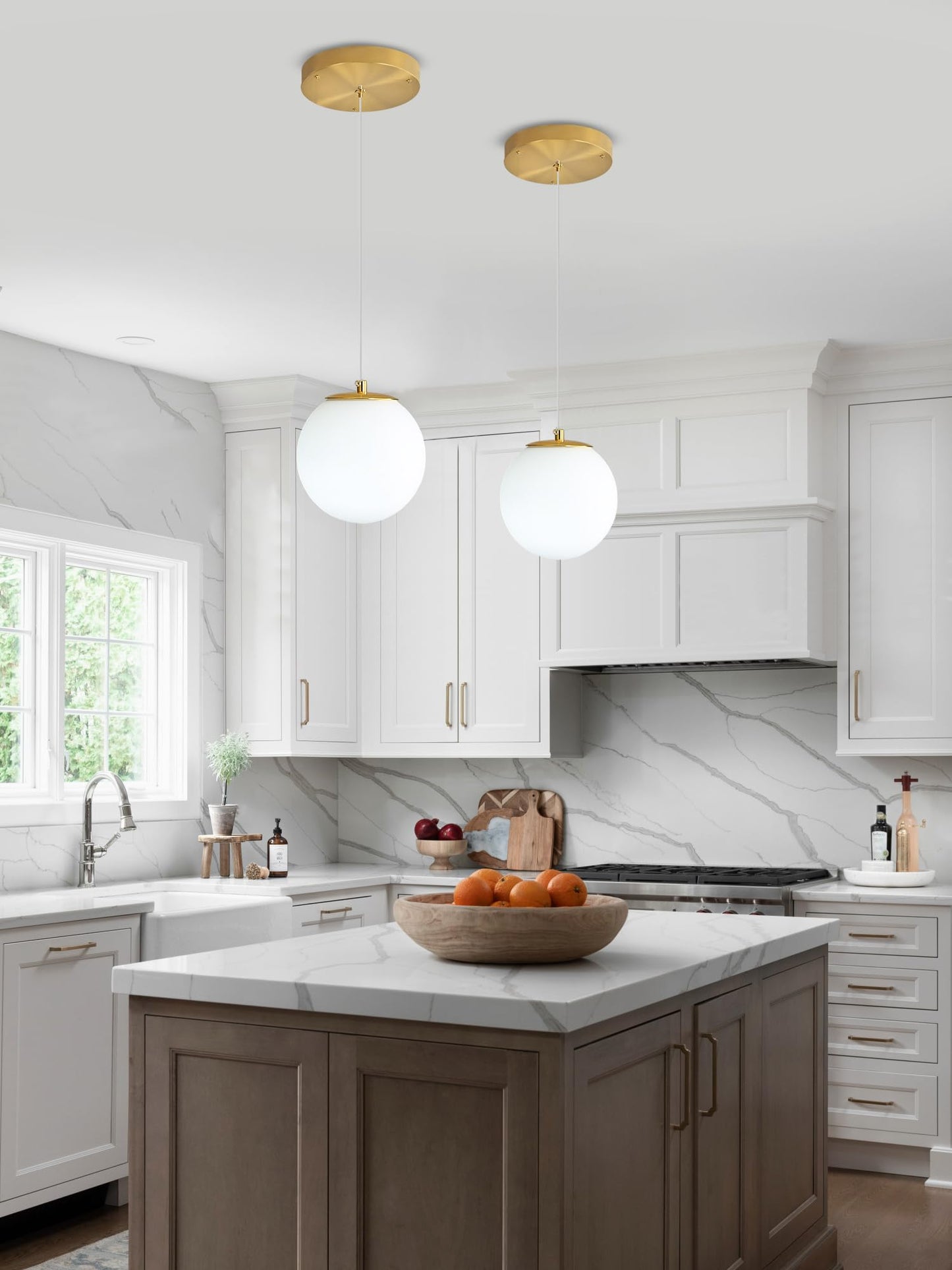 Ykolupty Pendant Lighting Gold Globe Pendant Light Fixture Mid Century Chandelier 1-Light Hanging Fixture For Kitchen Island Adjustable Length Indoor Lighting For Dinning Room Bedroom