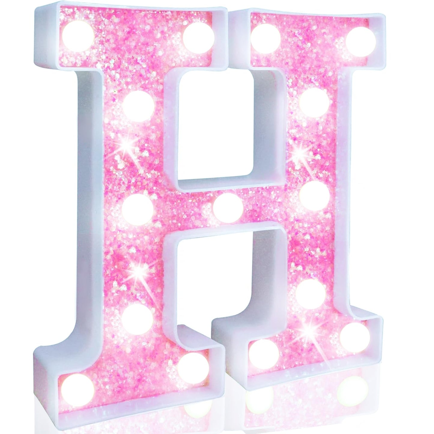 Pooqla Led Marquee Letter Lights  Light Up Letters For Birthday Decorations  Glitter Letter Sign Battery Powered Night Light Pink Party Wedding Christmas Girls Gift Bedroom Dorm Decor  Cool White H