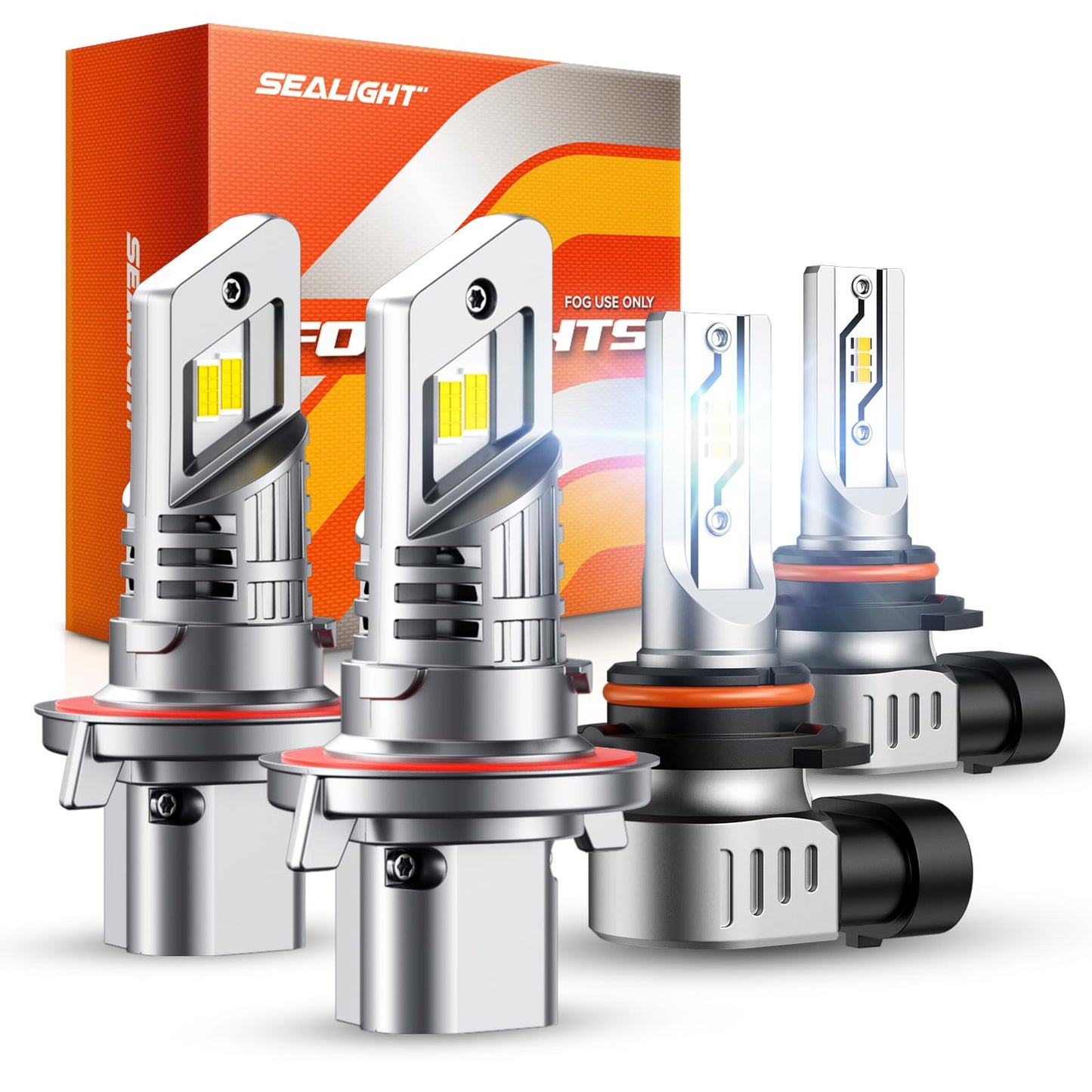 Sealight F5 H13 H10 Led Light Bulbs Combo  4 2000 Lumens 6500K White  1:1 Design With Cooling Fan  9008/H13 H10 Led Fog Light Bulbs Combo For 2005/2004 Ford F-150  Interior Lighting  Pack Of 4