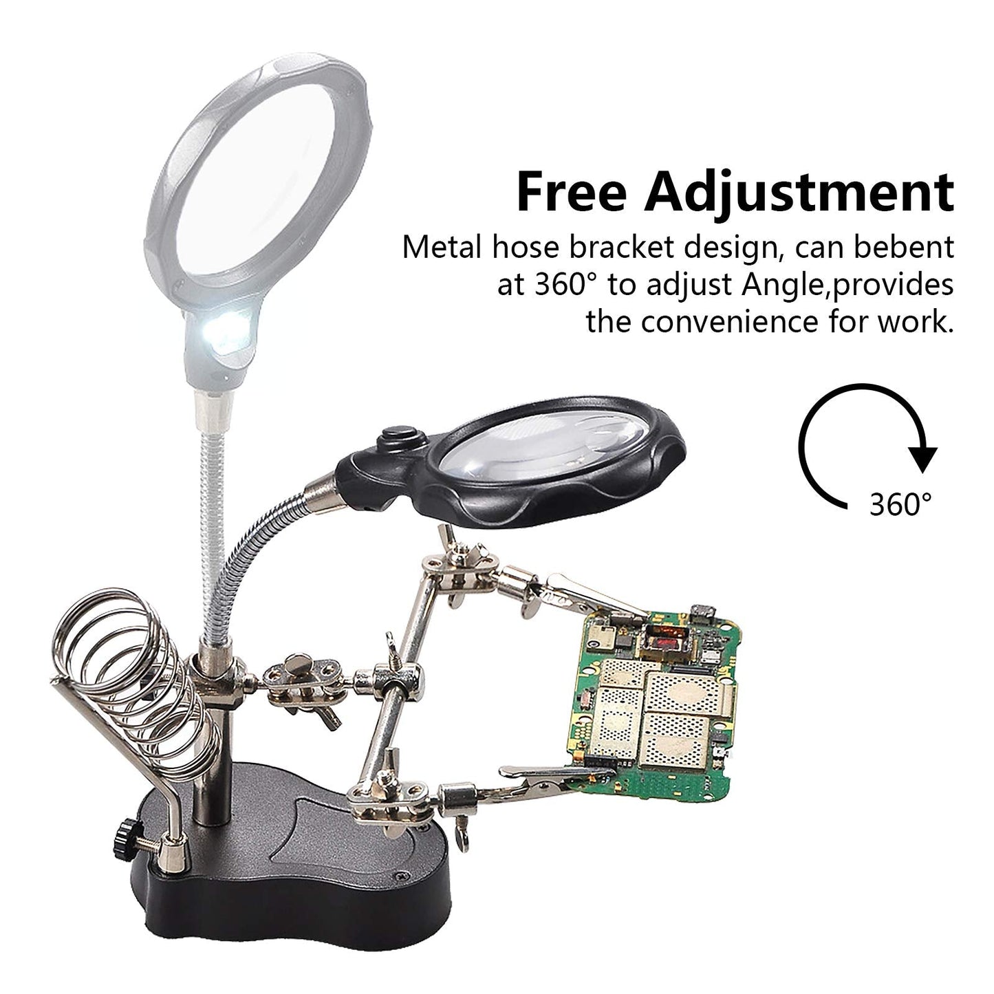 3.5X12X Helping Hands Soldering Station with LED Light & Alligator Clips - Magnifier Stand for Welding PCB Repair Jewelry Craft Hobby Model Building Watch Repair