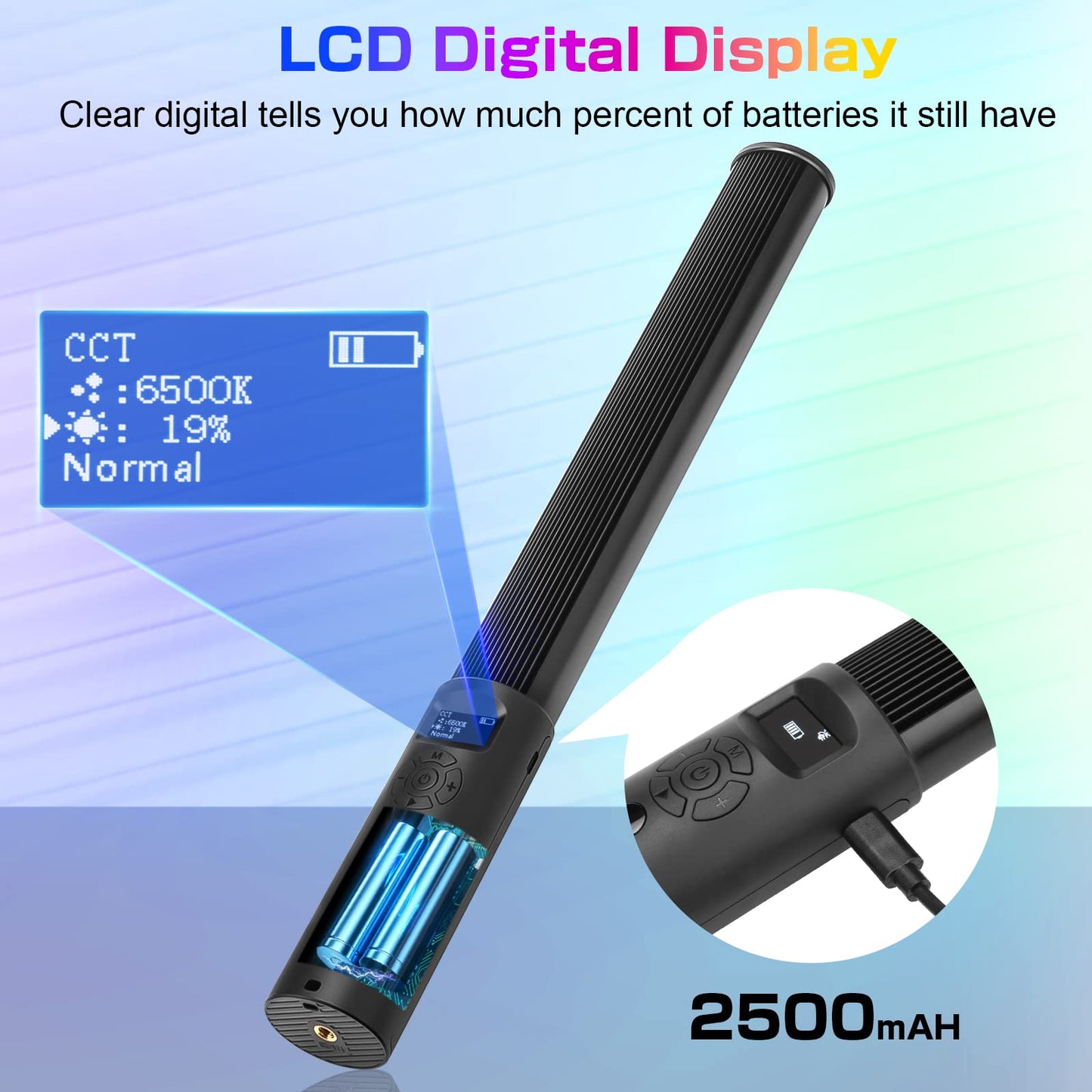 leshiou RGB Video Light Wand, Handheld Multi Color LED Tube Light Stick with Remote Control, Dimmable 2500K-6500K CRI97+ Full-Color LED Light with 2500mAh Rechargeable Battery, 12 Light Scenes