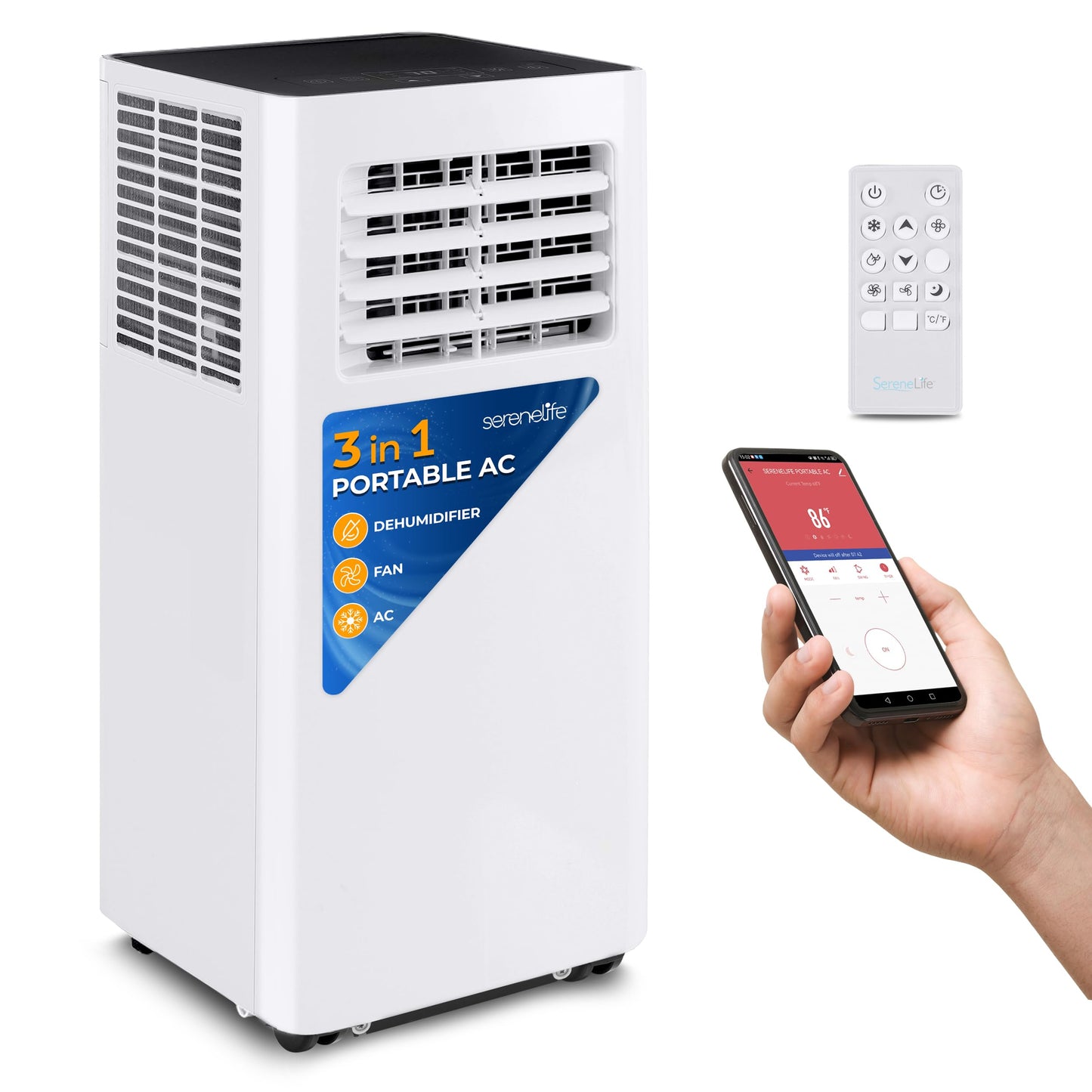 Serenelife Small Air Conditioner Portable 8,000 Btu With Built-In Dehumidifier - Portable Ac Unit For Rooms Up To 350 Sq Ft - Wi