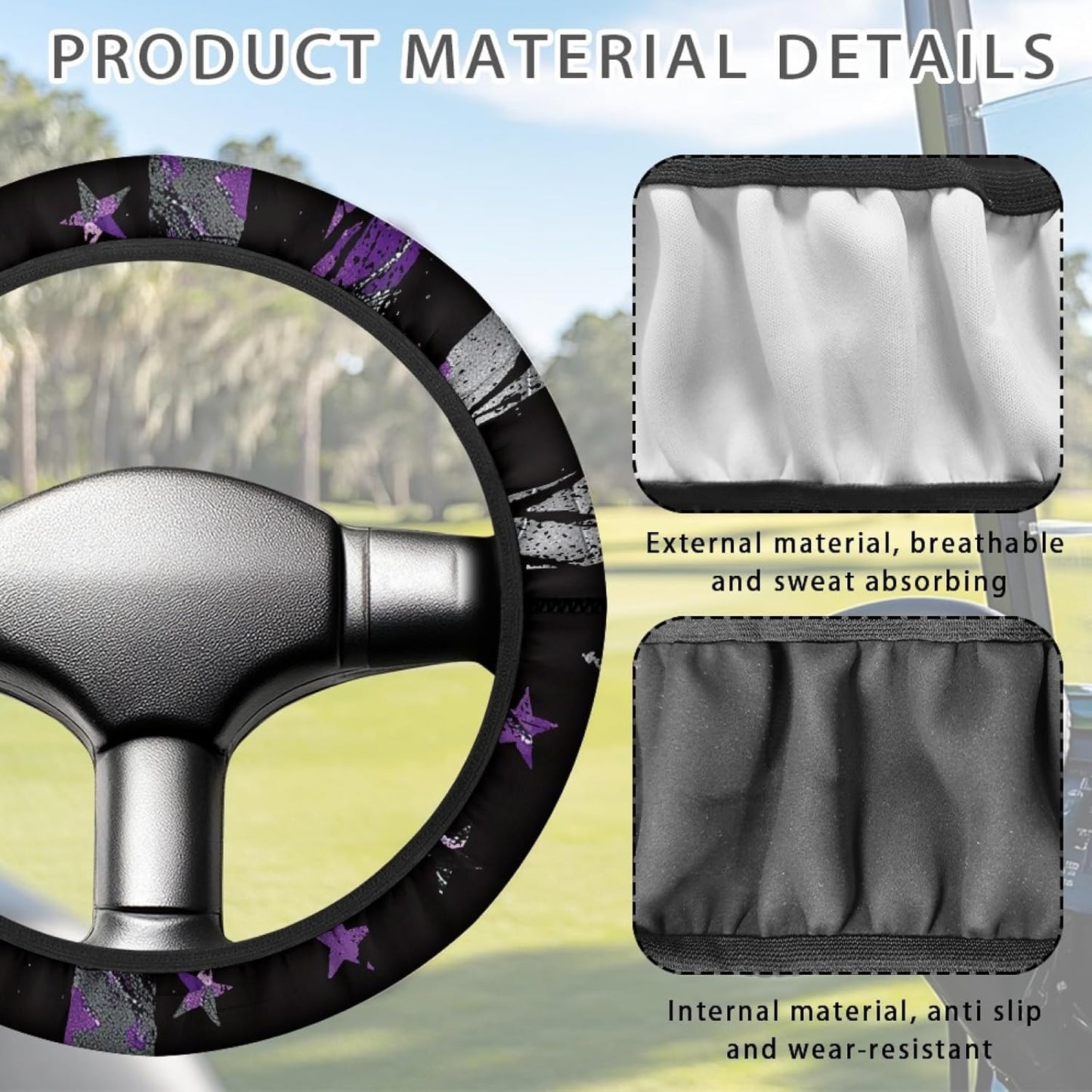 Purple American Flag Golf Cart Steering Wheel Cover Camouflag Steering Wheel Covers for Golf Cart Accessories Sun Shade Cover, 4th of July