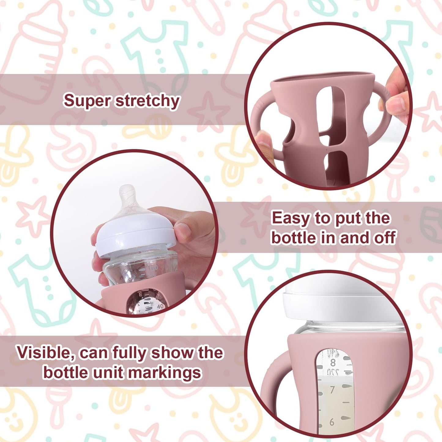 Juome Silicone Sleeves with Handles for Avent Natural Glass Baby Bottles - 3 Pack Anti Breakage Baby Bottle Holder for Philips Avent Glass Baby Bottle, Compatible with Phillips Avent Bottles 8 oz