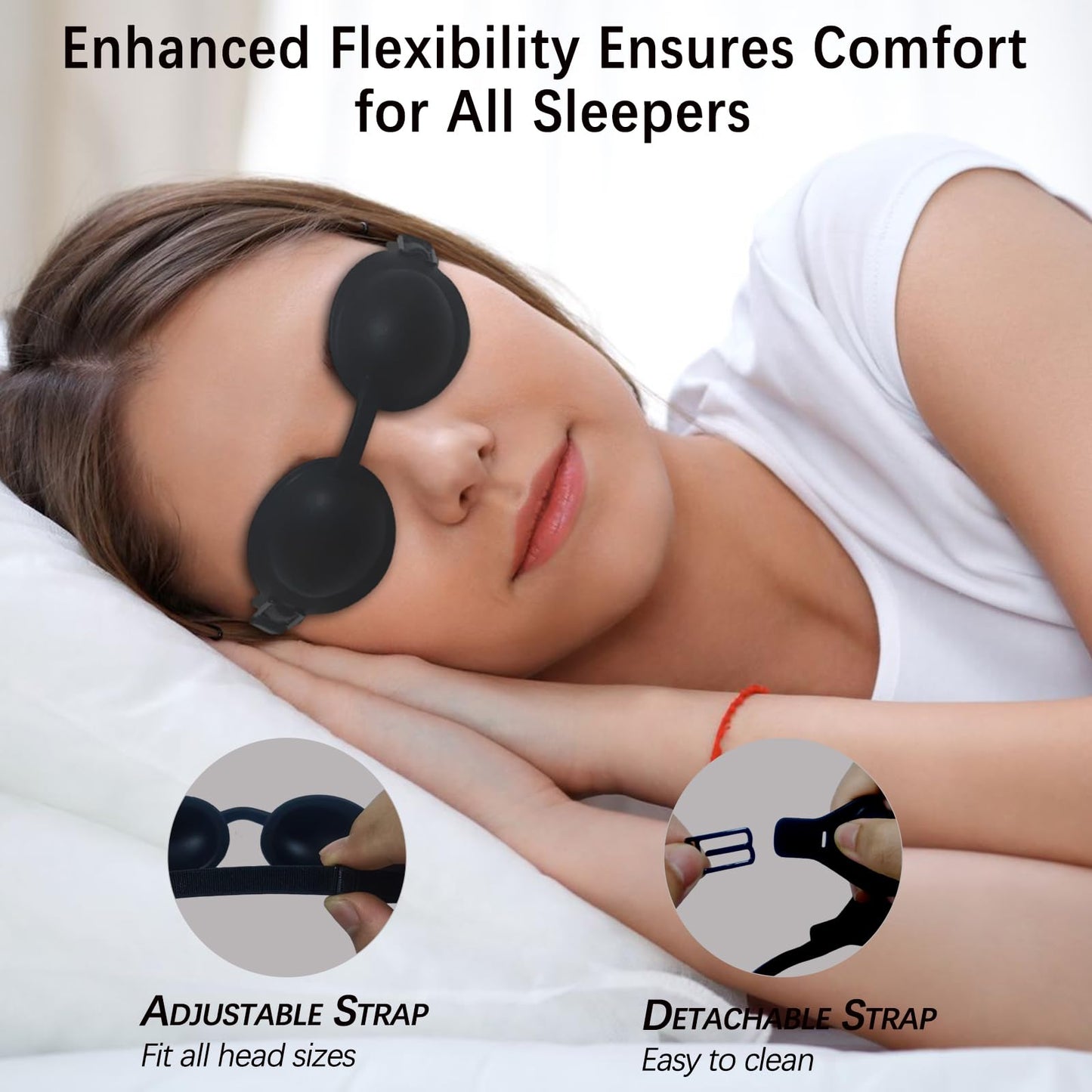 Moisture Chamber Glasses for Dry Eyes – Vowleike 3D Silicone Small Face Design Soft Sleep Goggles for CPAP Users with Adjustable Strap, Reusable Hydrating Sleep Eye Mask for Night (Semi-Matte Black)