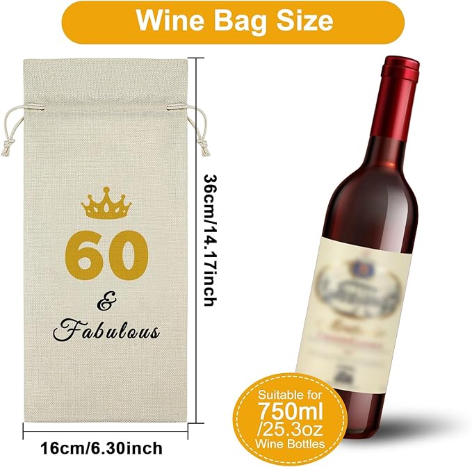 Sazuwu 60 Years Old Birthday Gifts for Women Men Wine Bag Gifts for Someone Turning Sixty 1964 Birthday Gifts Wine Accessories Gifts for Wine Lovers Happy 60th Birthday Gifts for Mom Dad