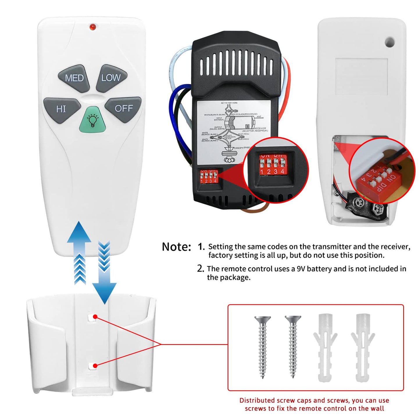 Ceiling Fan Remote Control Fan53T Replacement, Replace Transmitter L3Hfan11T L3Hfan35T1 Kujce9103 Chq8Bt7030T Chq7030T Uc7030T 2