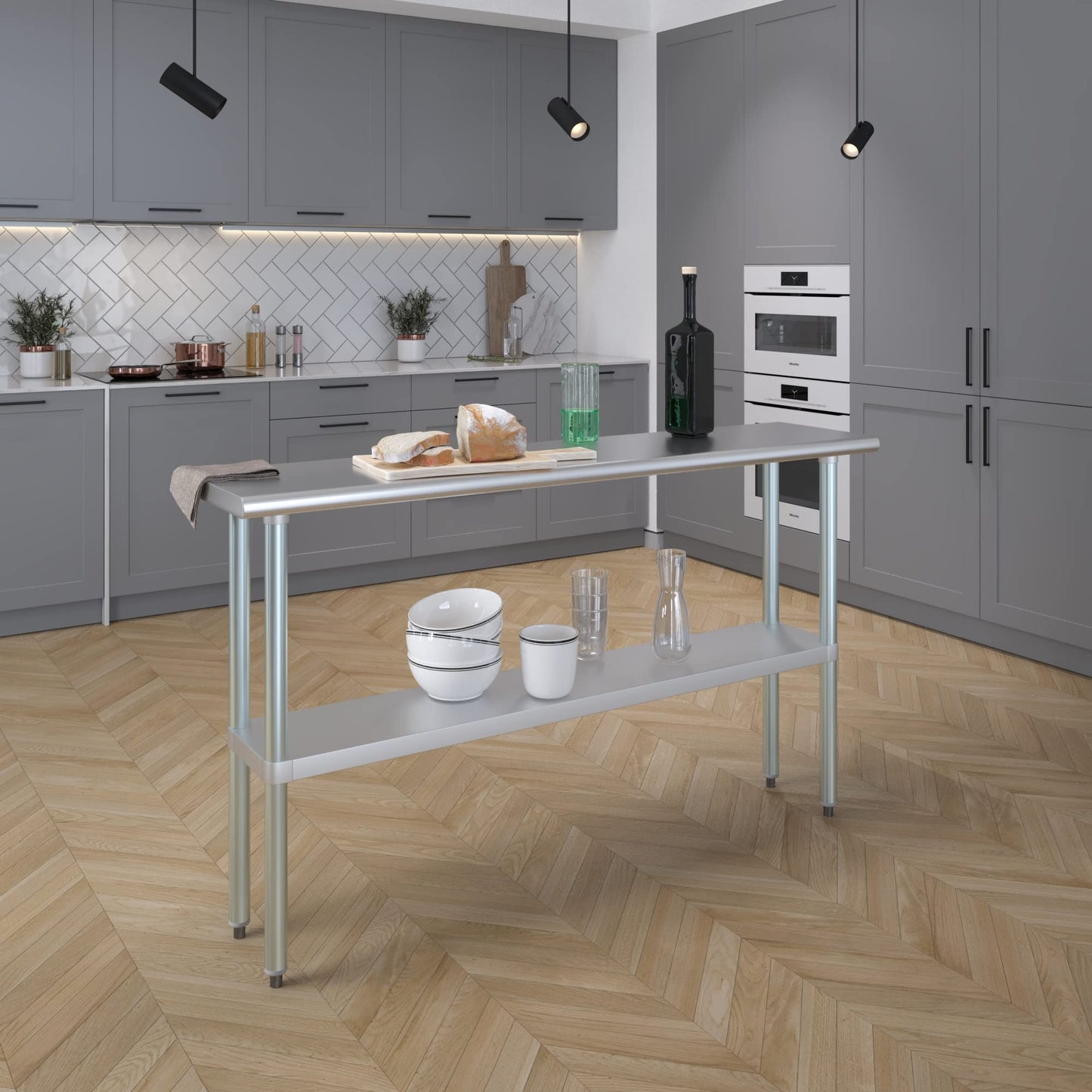AmGood 14 in. x 60 in. Stainless Steel Work Table | Metal Kitchen Food Prep Table | NSF