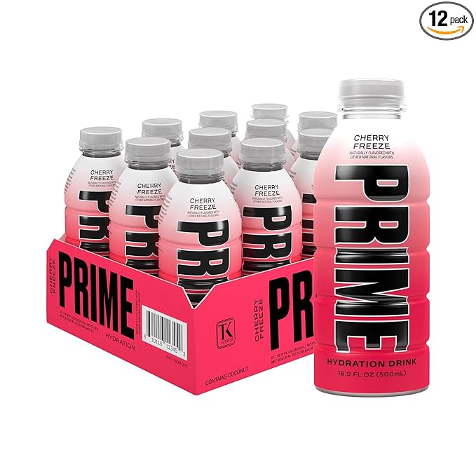 PRIME Hydration CHERRY FREEZE, Sports Drinks, Electrolyte Enhanced for Replenishing Fluids, 250mg BCAAs, B Vitamins, Antio...