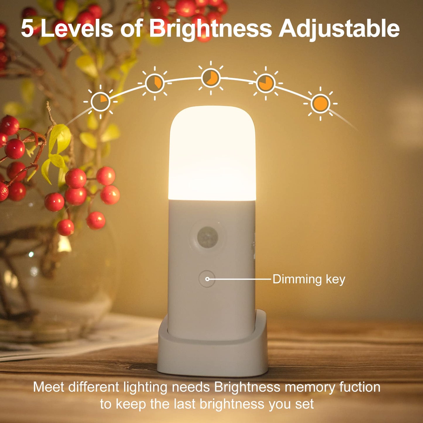 YELKO Motion Sensor Night Lights, Rechargeable Dimmable Table Lamp, 4 Pack, Warm White, Model YK0304Y
