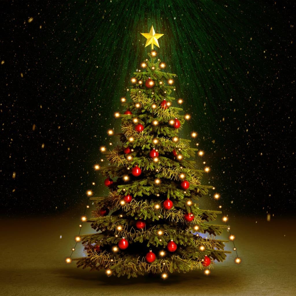 vidaXL LED Christmas Tree Net Lights 150 Bulbs 59.1in Warm White PVC Water-Resistant Energy-Efficient Model 50698