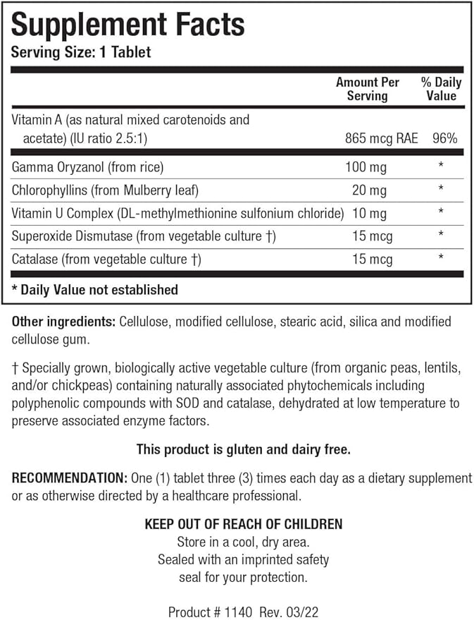 Biotics Research Gastrazyme™ Digestive Support - Supplies Vitamin U Complex, Chlorophyllins, Gamma Oryzanol (from Rice) Supplement Supports Gastrointestinal Health & Gut Lining - 90 Tablets