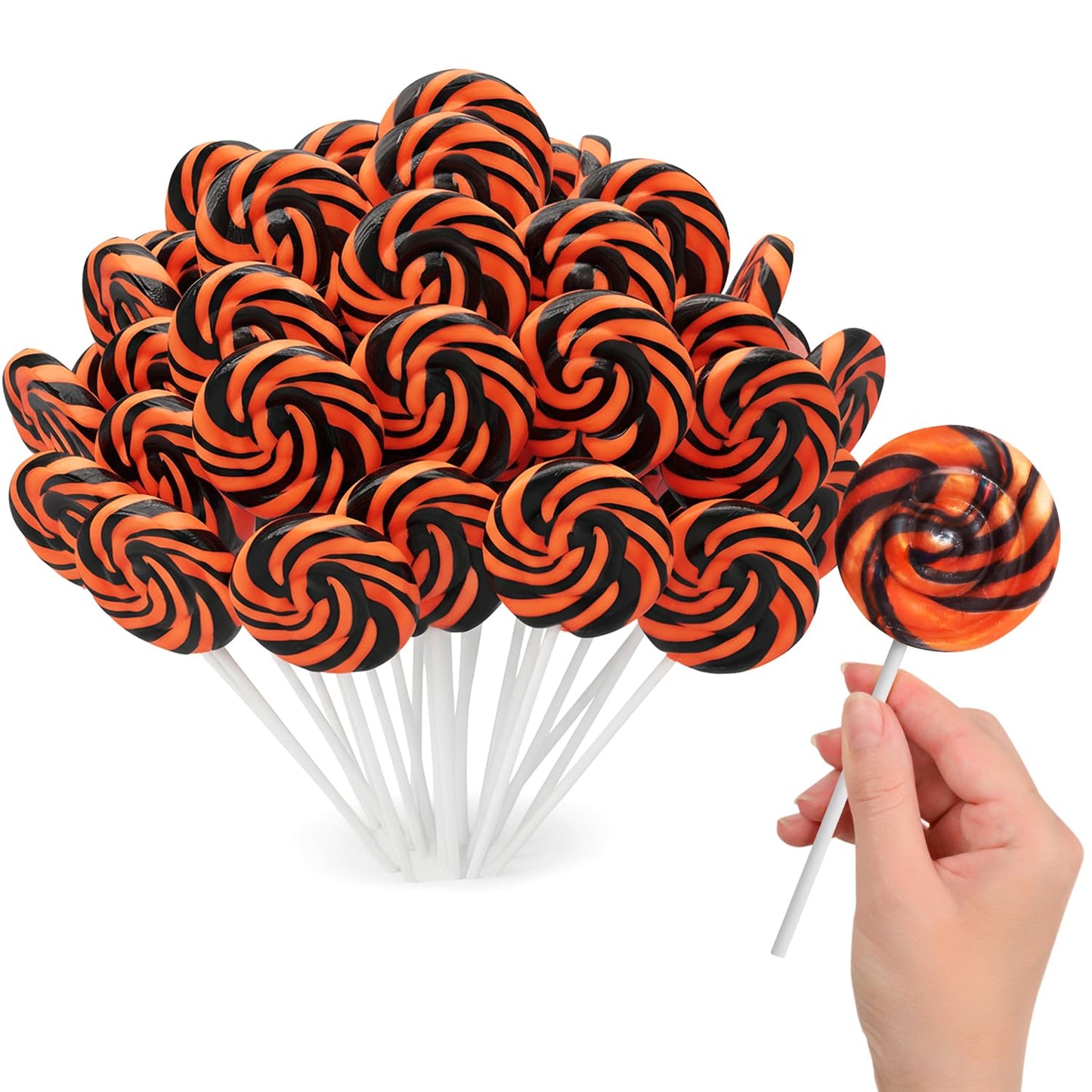 Orange and Black Swirl Lollipops  Pack of 50 Pieces Suckers Individually wrapped  Ideal Lollipops Bulk Supply for Candy Buffets  Vibrant Swirl Suckers for Easy Sharing