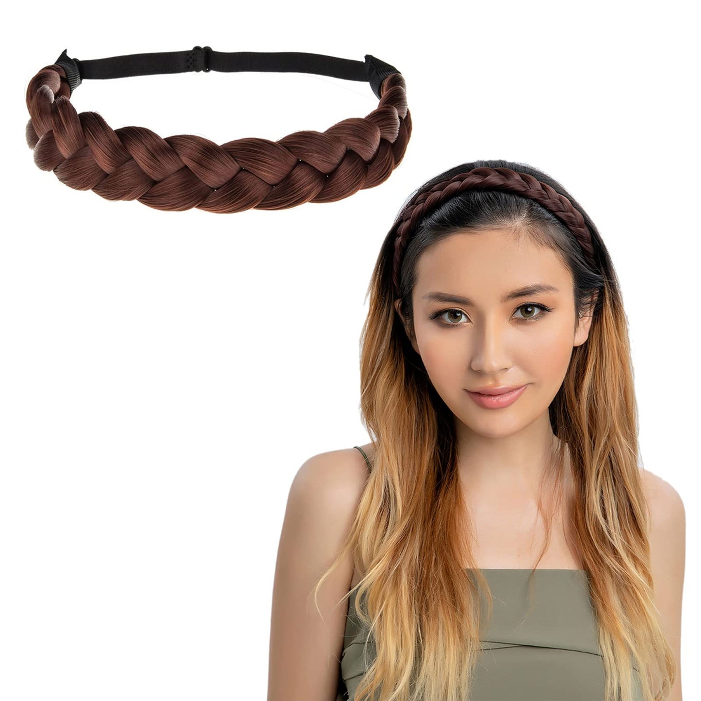 TOECWEGR Braid headband 3 Strands Synthetic Fashion Hair Stretch Plaited Hair Headbands