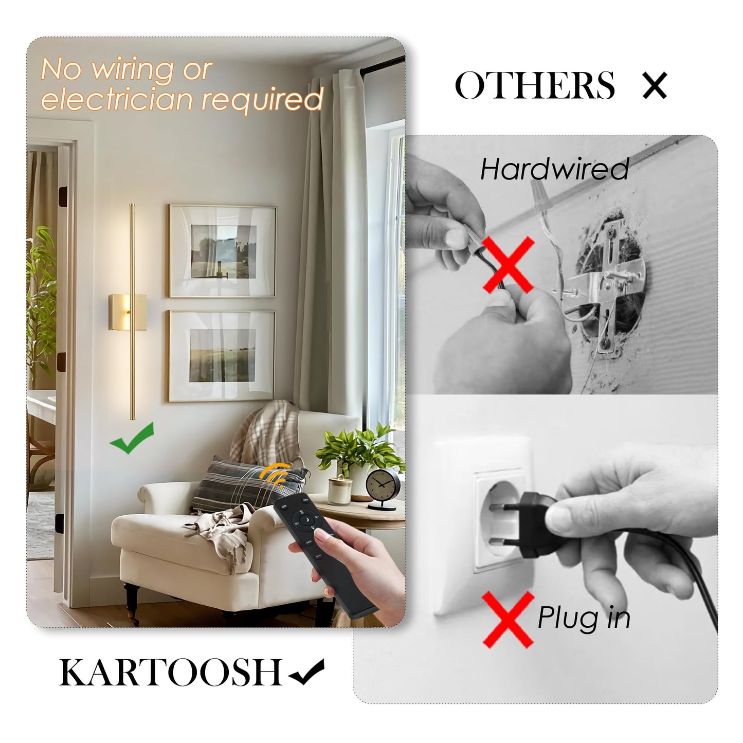 KARTOOSH Wall Sconces, Remote Control, Dimmable LED Light, 28.3 Inch, Gold, Model ZM321BGD70, 350° Rotate, 300