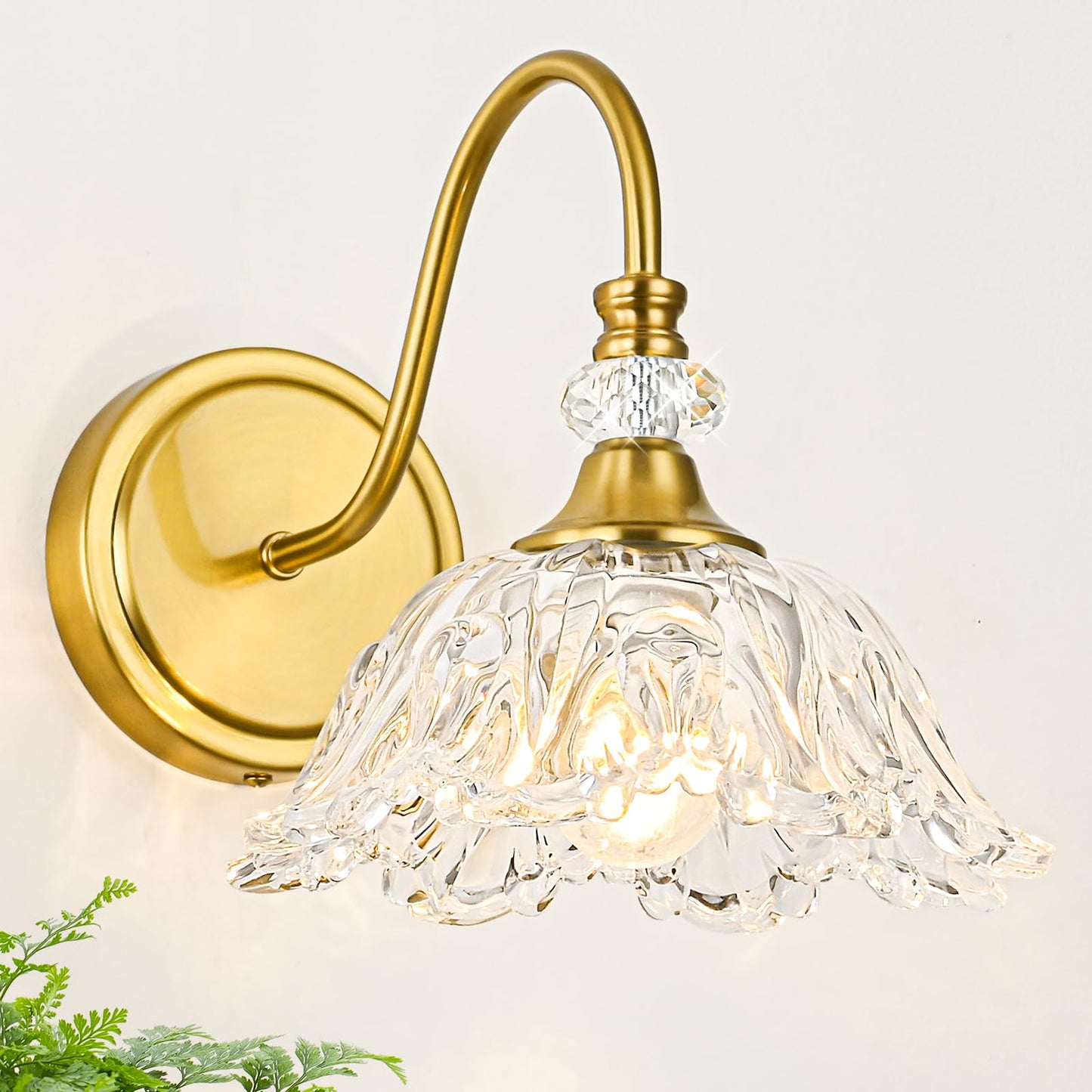 Sunkryster 1 Piece Gold Wall Sconce With Floral Clear Glass Shade  Brushed Gold Finish Wall Mount Lighting For Bathroom Vintage Bathroom Vanity Light Fixtures