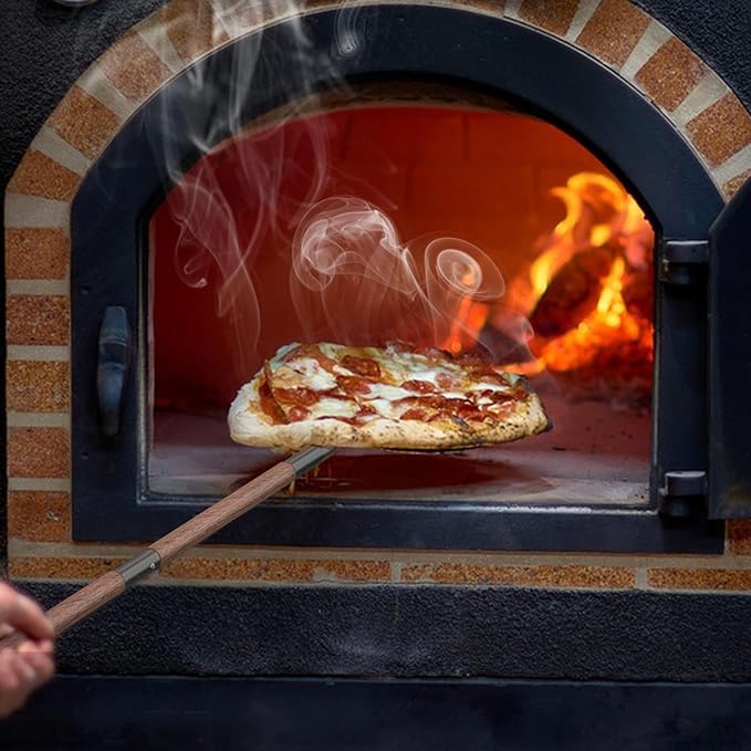 Mimiuo 8 Inch Metal Pizza Turning Peel with 48 Inch Long Wooden Handle, Aluminum Pizza Paddle for Oven and Grill, Outdoor Pizza Oven Accessories