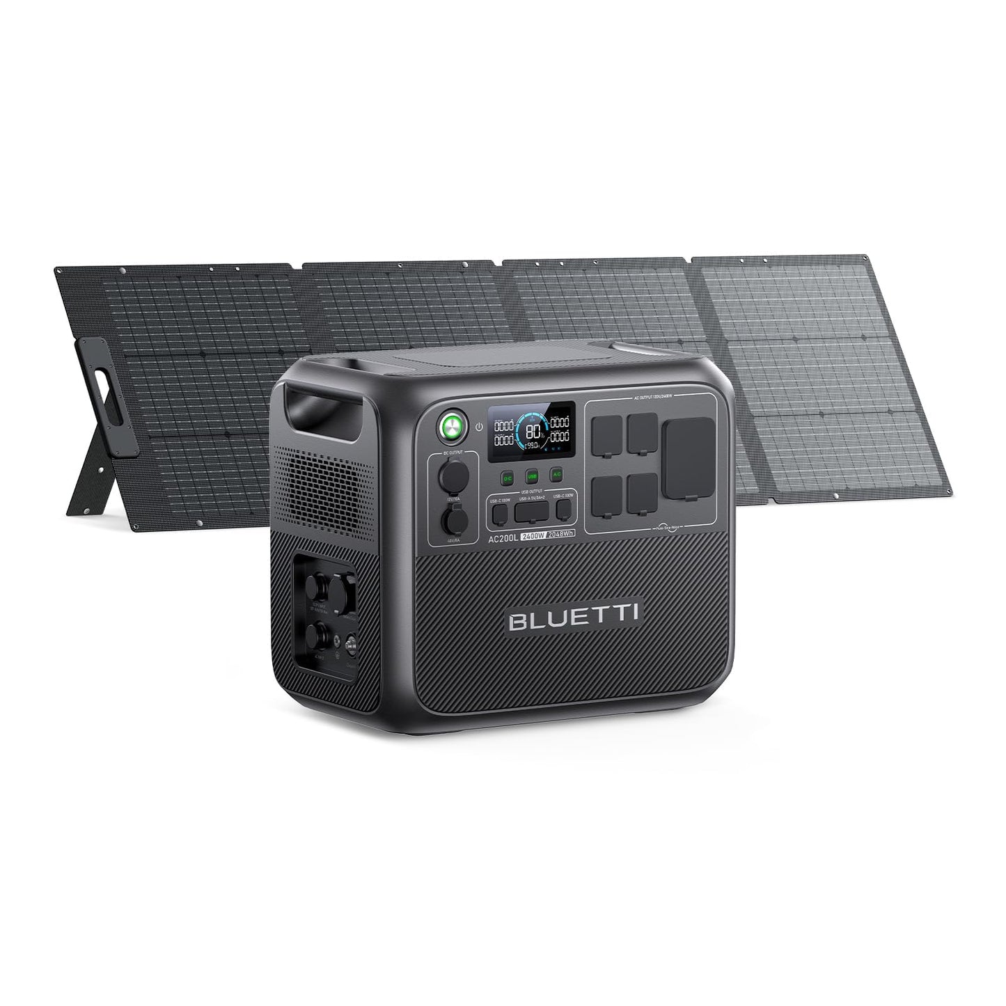 Bluetti Ac200L Solar Generator Kit, 200W Solar Panel (Ships Separately) Included, 2048Wh Lifepo4 Battery Backup W/ 4 2400W Ac Ou