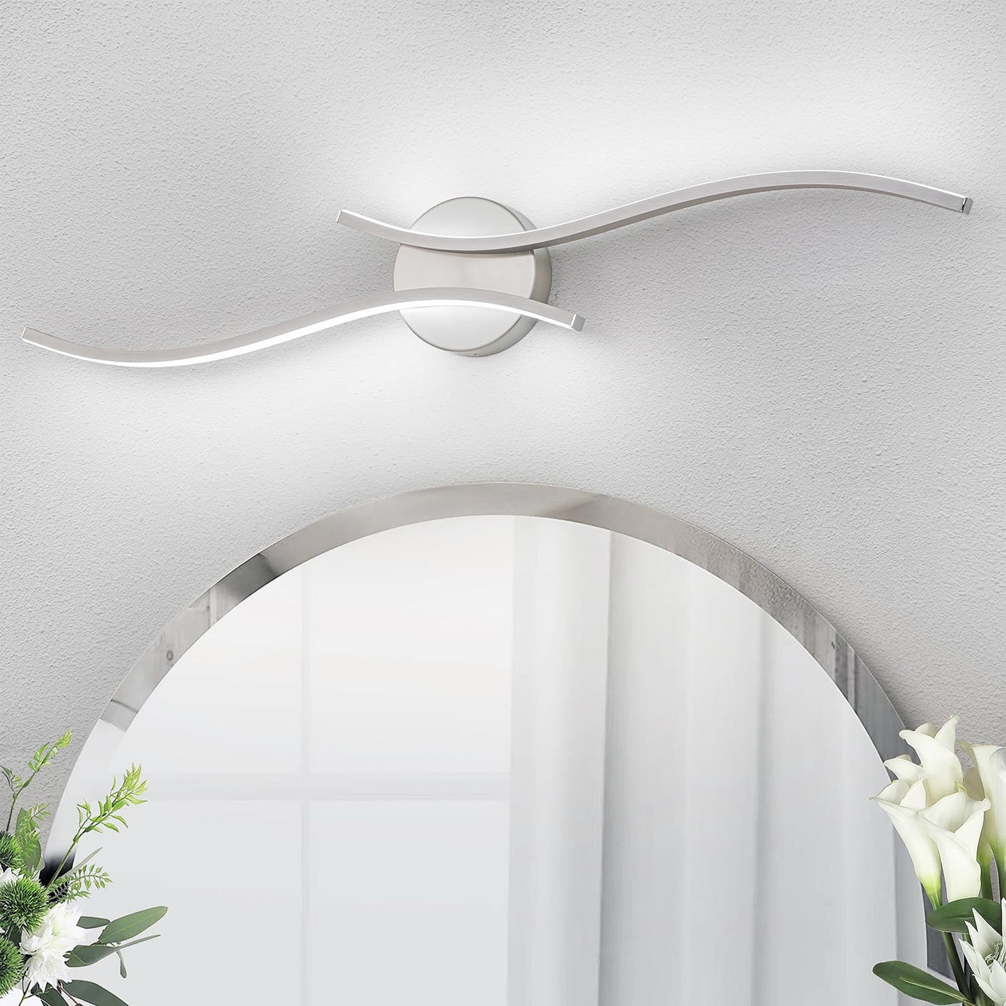 Huoku Modern Bathroom Vanity Light  32Inch Dimmable Brushed Nickel Bathroom Lighting Fixtures Over Mirror  23W Aluminum Wall Light For Living Room 6000K White Light