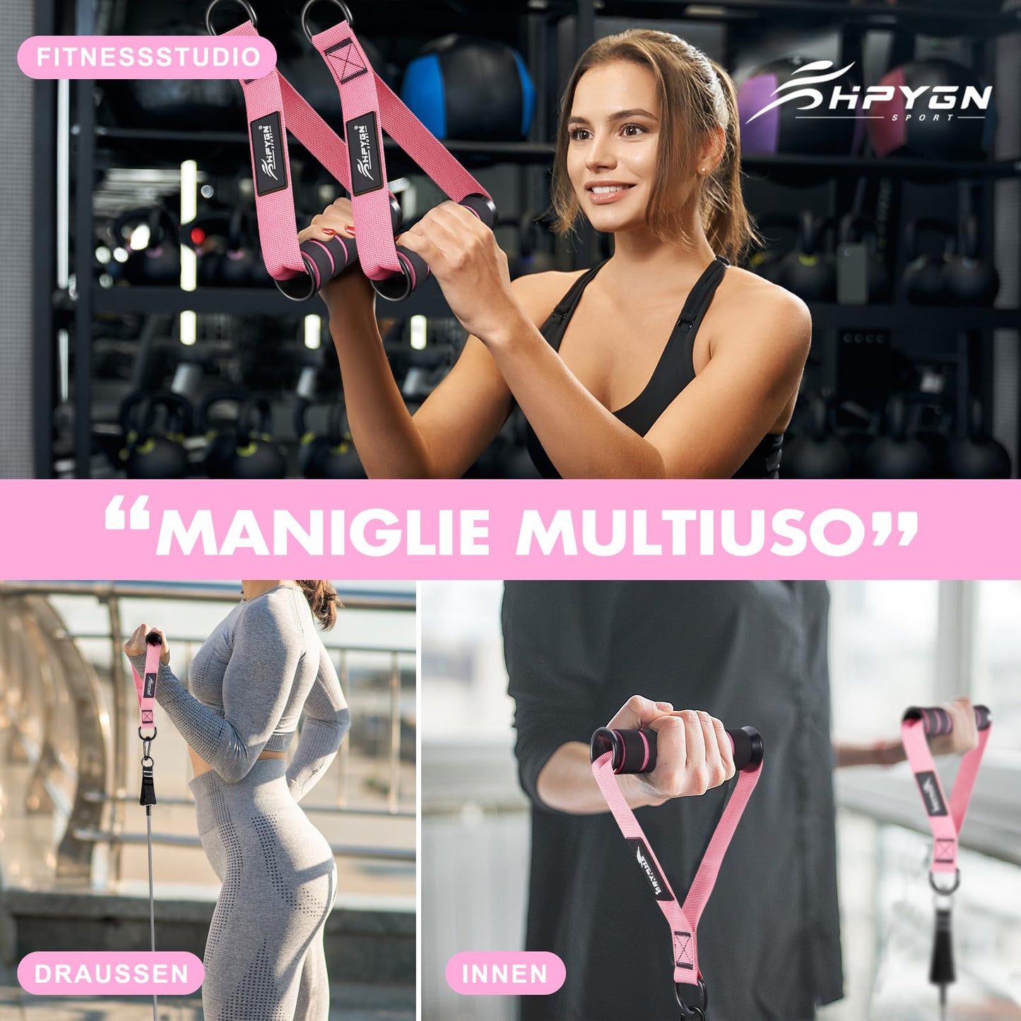 HPYGN Gym Equipment, Gym Exercise Handles, Cable Attachments for Gym, Replacement Handle Attachments for Cable Machine Pulleys, Resistance Band and Strength Trainer, Pull Down Workout Accessories
