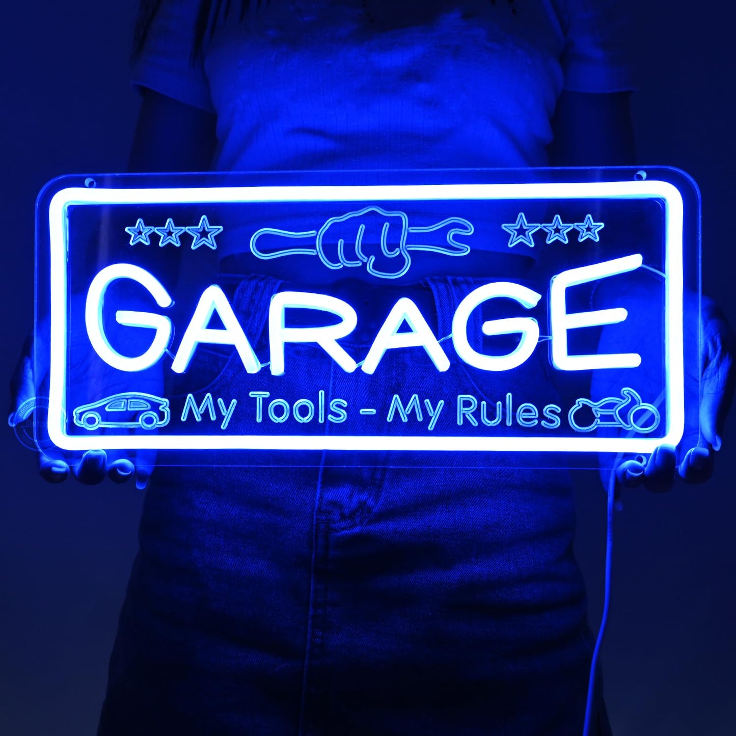 Britrio Blue Garage Neon Sign For Man Cave Garage Tool Room Shop Wall Art Sign Decoration FatherS Day Christmas Birthday Gift For Dad Husband 5V Usb Powered(15.75X7)