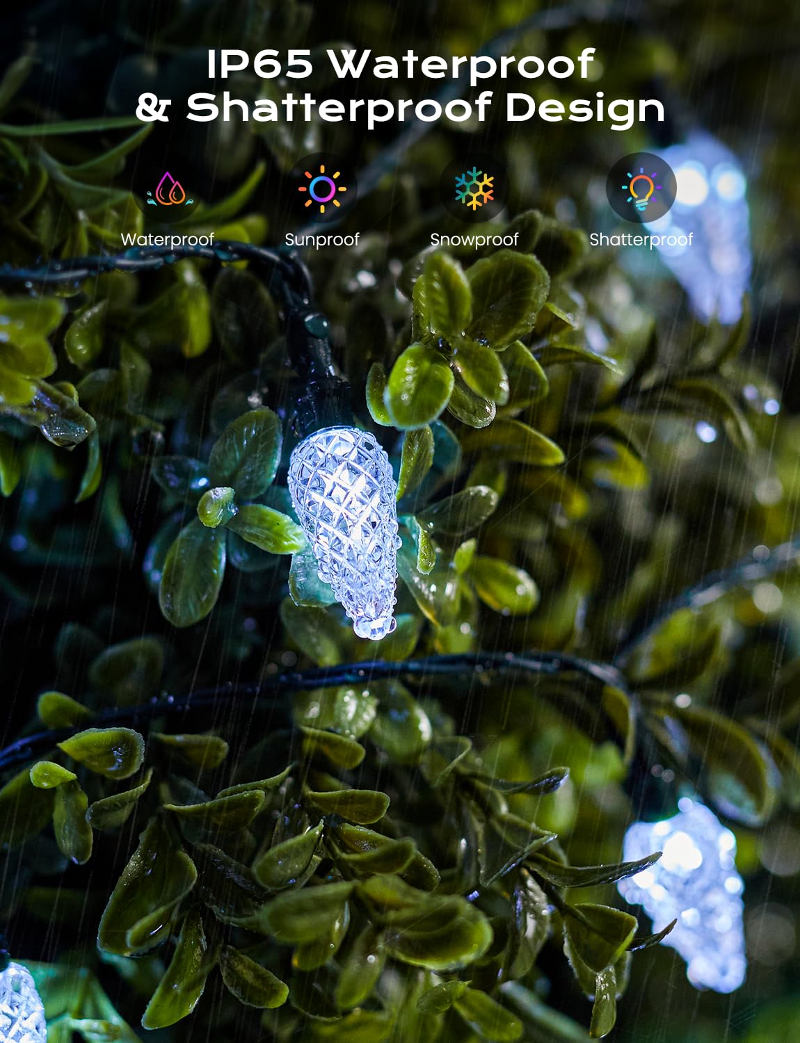Brightown Solar C6 Strawberry String Lights, 100 LEDs, 39ft, White, PVC, Outdoor Christmas Decorations