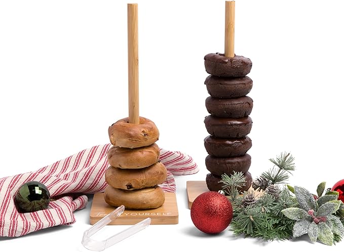 Bamboo Donut Stands for Dessert Table, Set of 2 w/ Tongs, Donut Holder Stand Party, Multipurpose Bagel Holder, Trendy Display for Party, Stylish Bagel Tower, Perfect Brunch Display, Sweet Birthday