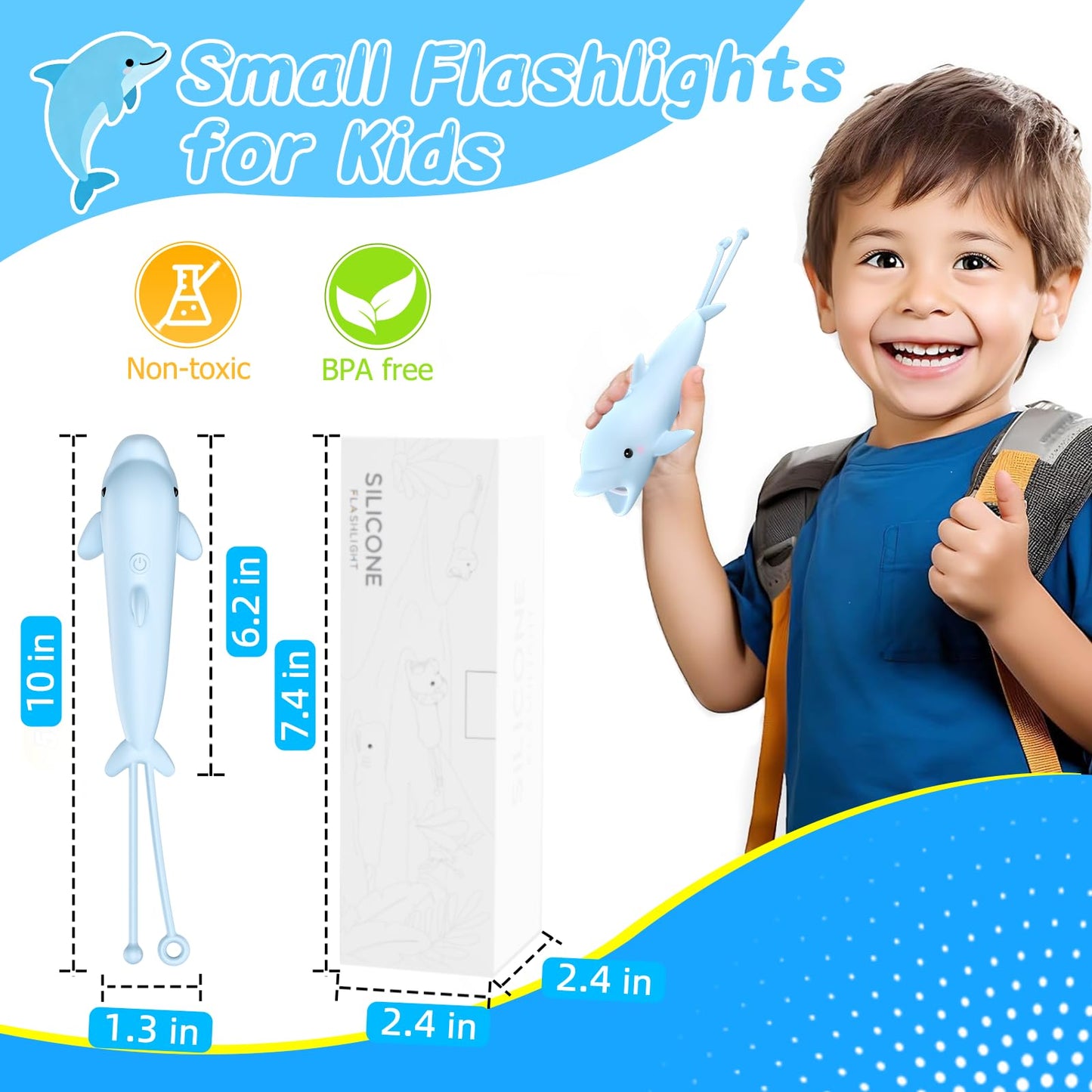 Tremdwoto Flashlights For Kids  Rechargeable Kids Flashlight For Boys & Girls  Toddler Flashlight For Camping & Outdoor Adventures  Night Walks And Home Use  Cool Animal Birthday Gift  Dolphin
