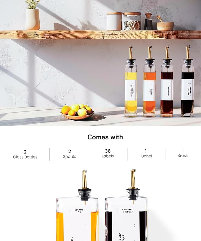 APT 1101 Olive Oil Dispenser for Kitchen, Cooking Oil and Vinegar Dispenser Set, Olive Oil Bottle, Soy sauce dispenser, coffee syrup bottles - 2 pcs, Silver
