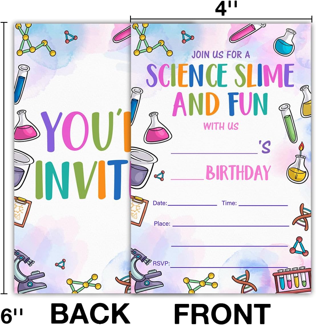 Science Birthday Invitations With Envelopes (20 Count), Science Slime Birthday Party Fill in Invites Cards, Double Sided Design