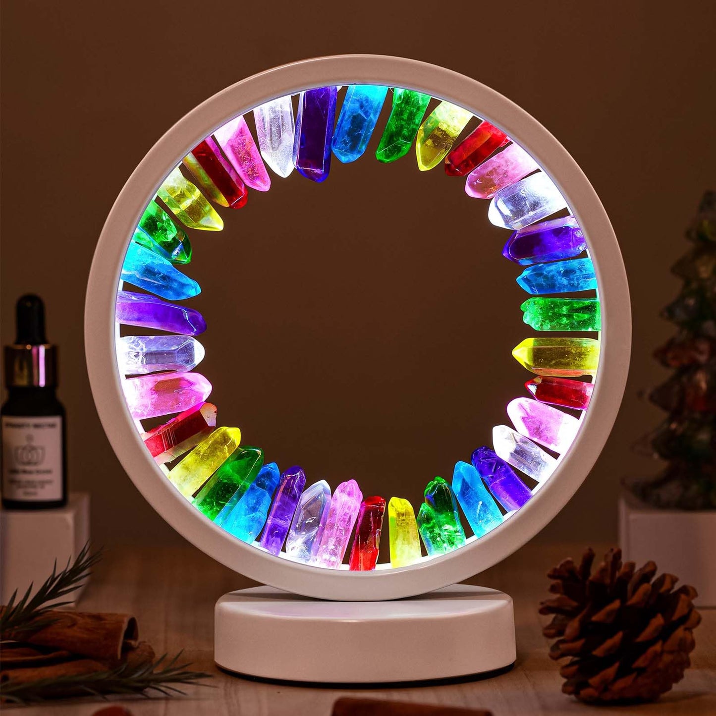 Runyansghi Chroma Electroplated Single Point Night Lamp 8.6  Healing Crystal Bedside Lamp Usb Port 3 Colours Dimming Mode Bedroom Lamp Suitable Night Light Office Home Decor Ideal Gift