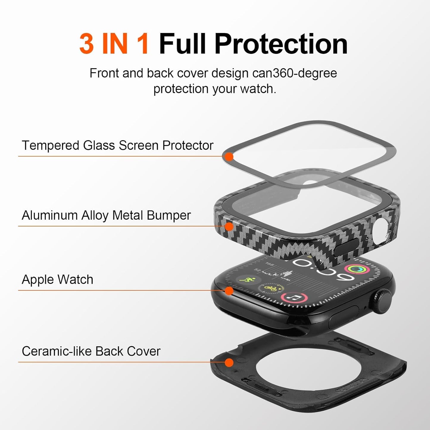 3 in 1 Metal Cases Compatible with Apple Watch Series 9/8/7 45mm Case Built-in Screen Protector, Rugged Protective Bumper with Back Cover for iWatch 45mm, Ultra Thin Lightweight