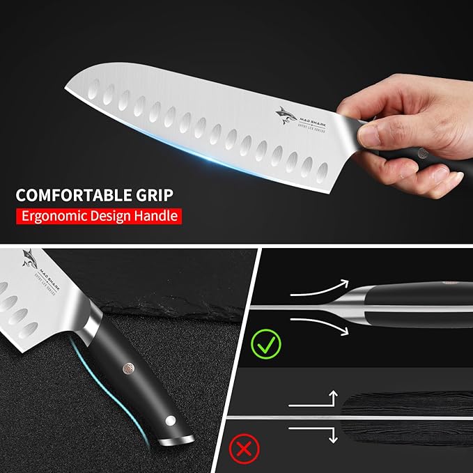 MAD SHARK 8" Santoku Kitchen Knife, Forged German High Carbon Steel Chef Knife, Full Tang Ergonomic Handle, Ultra Sharp for Chopping & Slicing,Birthday Christmas Gifts for Women Men,Gift Box