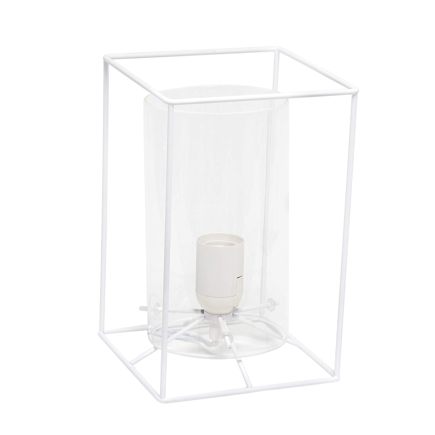 Elegant Designs Small Table Lamp, Metal and Glass, 9in Height, White and Clear, Model LT2069-WHT