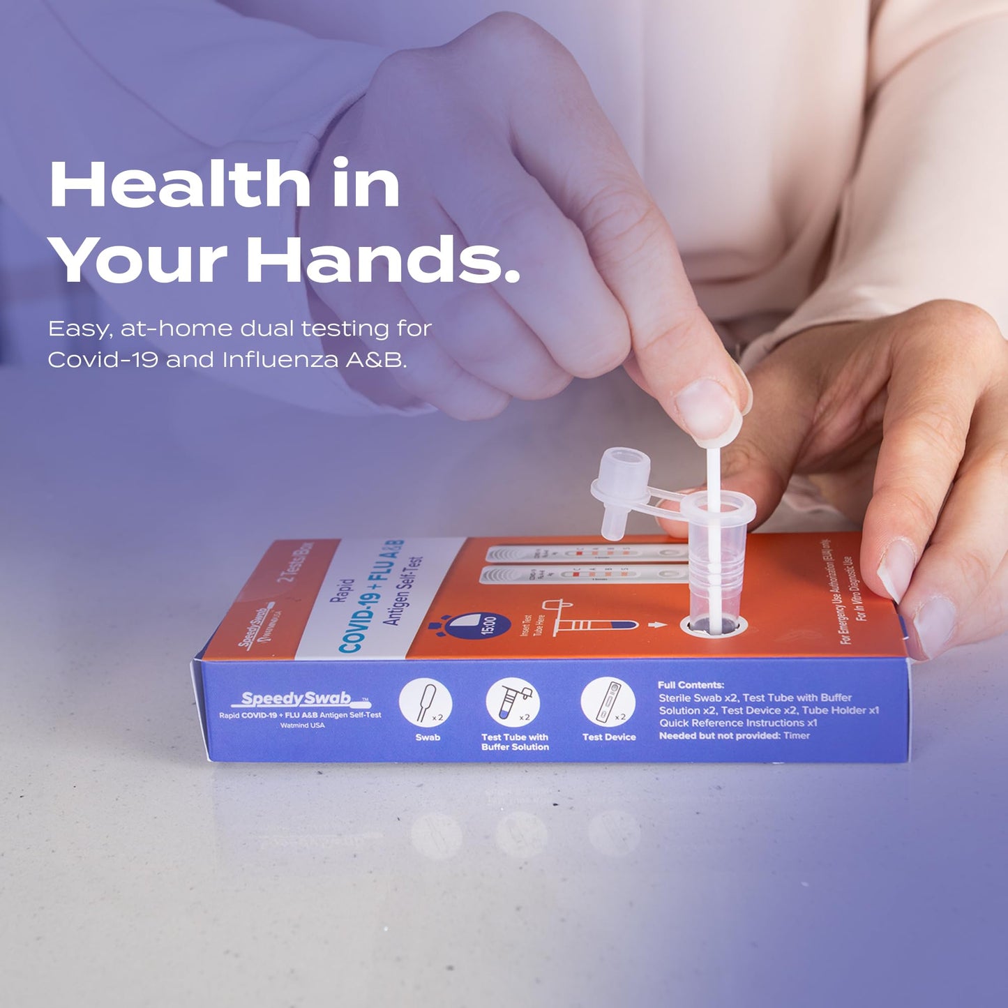 SpeedySwab COVID-19 and Flu A&B, 3-in-1 Antigen Rapid Combo Test, Results in 15 Minutes, FDA Authorized, At-Home Flu and COVID Test Kit, Easy to Use Nasal Swab (2 Pack)