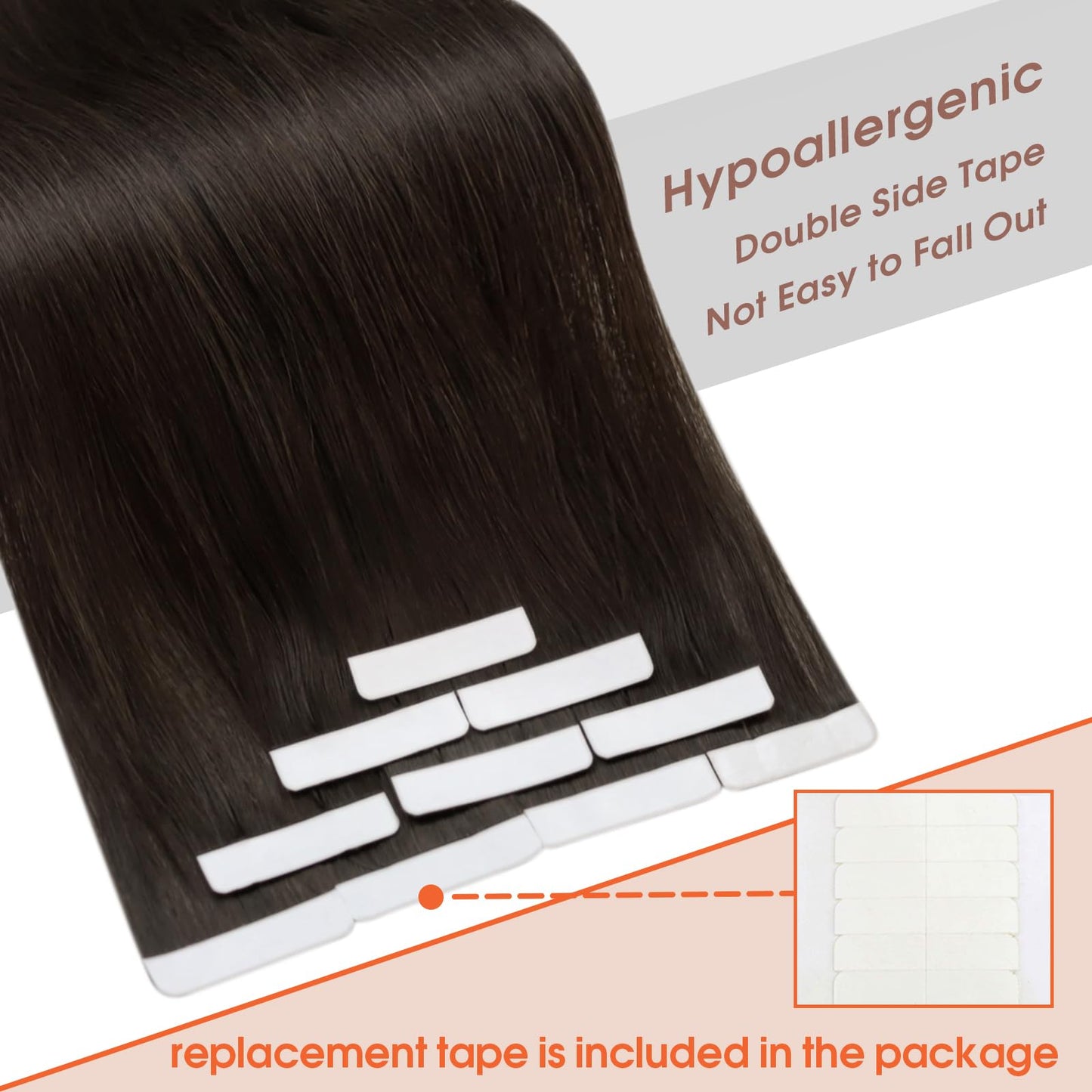 Sunny Hair Tape in Hair Extensions Real Human Hair Invisible Remy Hair Extensions Tape ins for Women Darkest Brown 22 inch 25G