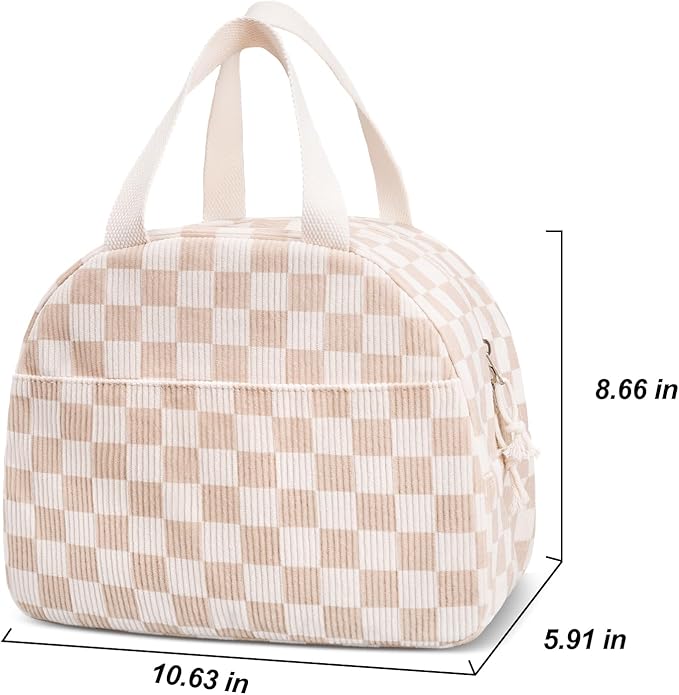 Lunch Box for Women,Cute Corduroy Lunch Tote Bag,Reusable Insulated Lunch Box,Large Capacity Cooler Bag with Compartments for Work, Picnics or Travelling