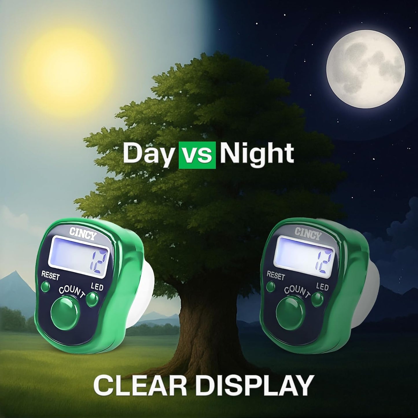 CINCY Clicker Counter with LED for Day & Night Use | Instant Reset, Accurate & Quiet, Long Battery Life | for People, Laps, Pitch, Golf, Baseball, Fish Counting – 1 Pack